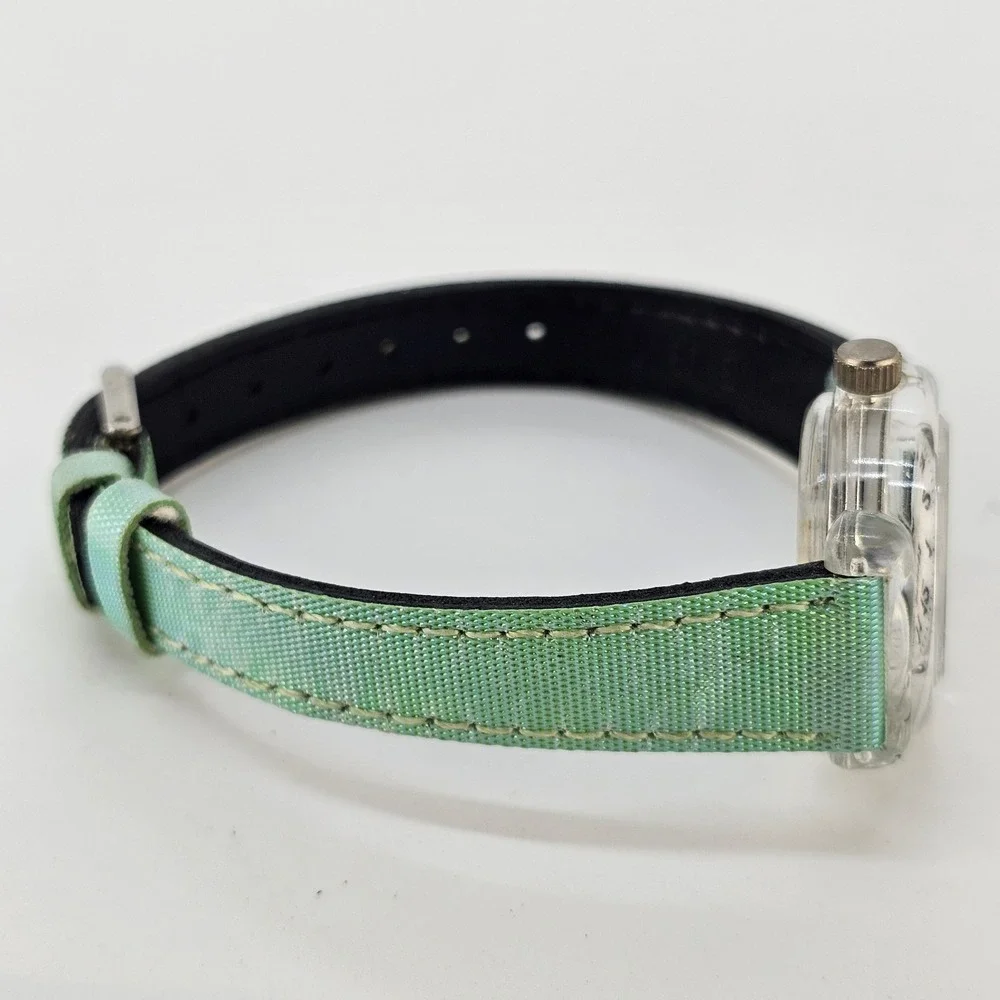 Episode Women's Analog Watch 26MM White Dial Green Leather Bands NEW Battery